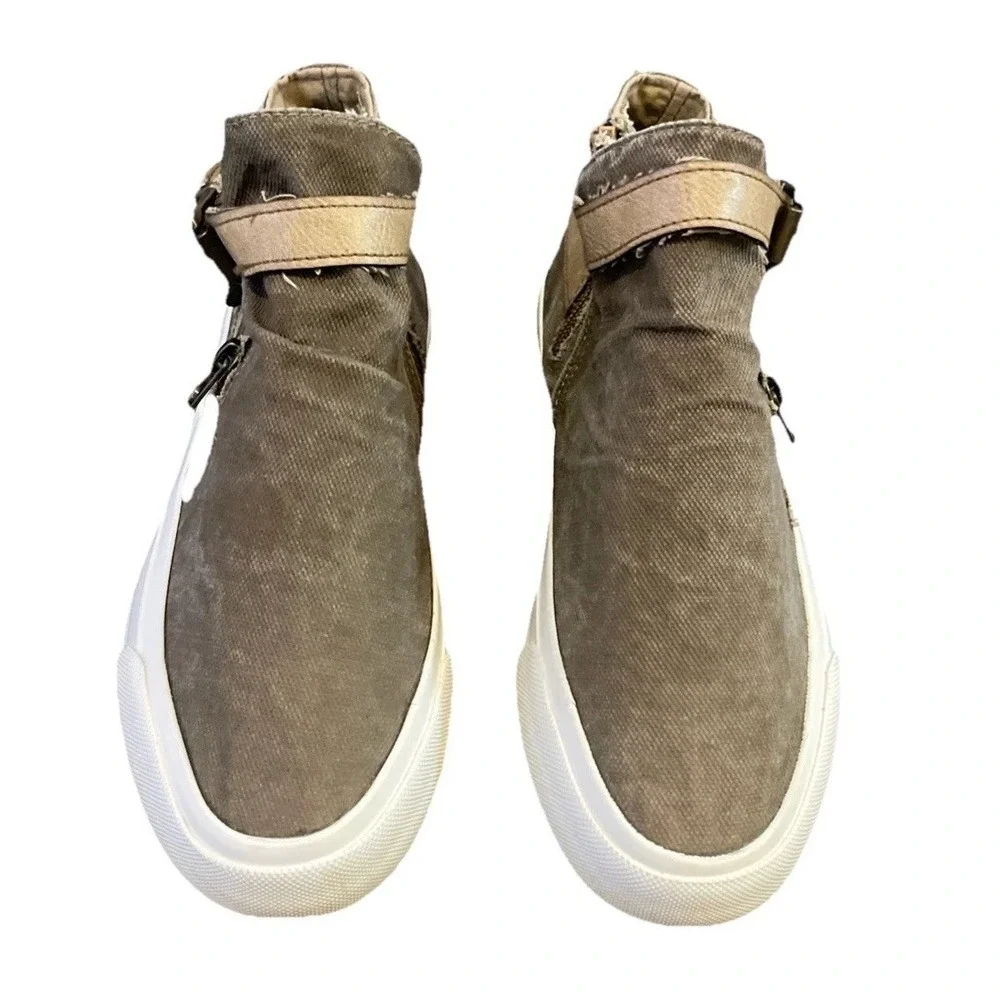 Blowfish Malibu‎ Ankle Booties Women's Size 8 Side Zip Olive Dbl Buckle